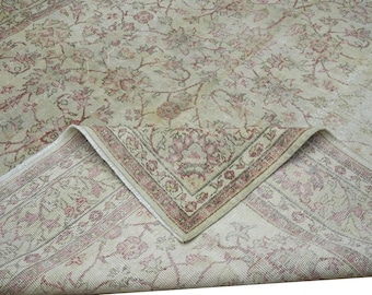 Alfombras turcas de lana anudadas a mano de 7 x 10 pies / Alfombra antigua vintage Oushak de 6,8 x 9,9 pies