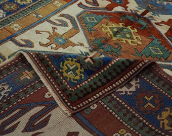 Rust Vintage Turkish Wool Rug 5x7 / Hand Knotted Tribal Carpet / Colorful Entryway Decor