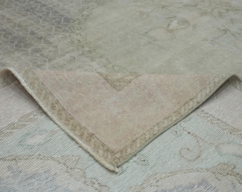 Blue Gray Vintage Turkish Wool Rug 7x11 / Distressed Floral Carpet / Quiet Luxury Decor