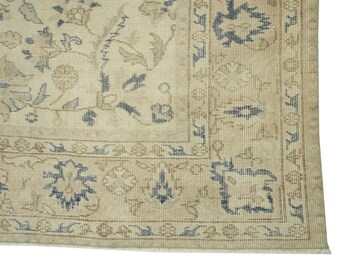 Handgemaakte wollen oushak-tapijten, vintage Turks boho-tapijt 6 x 10 inch