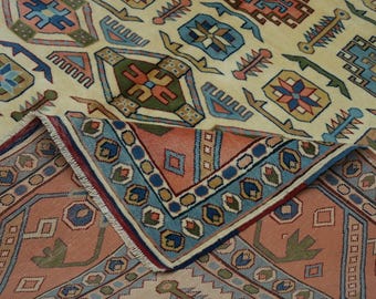 Alfombra Oushak vintage de lana turca de Anatolia / 6,6 x 8,4