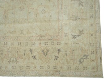 Alfombra turca vintage beige de 6x10 / Alfombra de lana tejida a mano / Alfombra floral desgastada para sala de estar