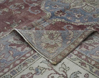 Alfombras turcas de lana anudadas a mano / Alfombra antigua vintage Oushak de 7x10