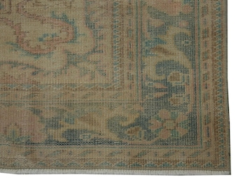 Alfombra turca vintage rosa empolvado de 7x10 / Alfombra de lana tejida a mano / Alfombra floral descolorida