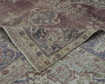 Alfombra Oushak vintage: Alfombra anatolia de lana color burdeos (7 x 11 pies)