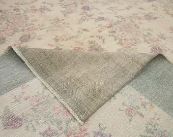 Alfombras turcas de lana anudadas a mano de 6x10 / Alfombra neutra de verano con estampado floral en tonos pastel para casa de campo.