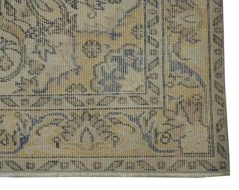 Alfombras de lana turca tejidas a mano / Alfombra antigua Oushak vintage boho para comedor y sala de estar de 6x9