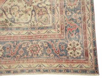 Alfombras de lana turca tejidas a mano / Alfombra antigua Oushak vintage estilo boho para comedor y sala de estar de 9x12