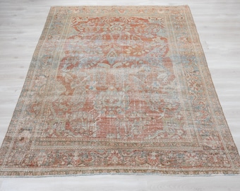 Vintage-Teppich „Oushak“ aus der Türkei, rostblau, Used-Look, 7'5" x 9'5"