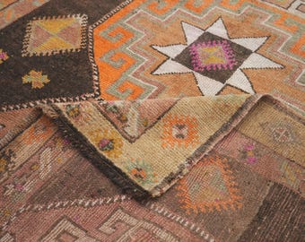 Brown Vintage Turkish Wool Runner 5x12 / Hand Knotted Tribal Carpet / Bohemian Hallway Decor