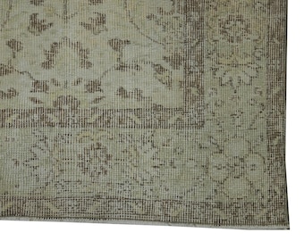 Beige Vintage Turkish Wool Rug 6x9 / Handwoven Distressed Floral Carpet / Living Room Decor