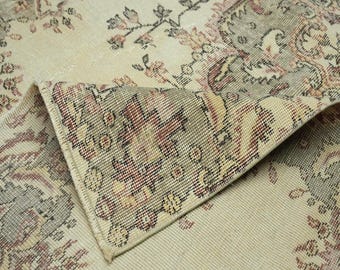 Alfombra turca Oushak hecha a mano, alfombra bohemia vintage tejida a mano de lana de 5,1 x 8,6 pies.