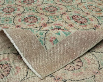 Alfombras turcas de lana anudadas a mano / Alfombra antigua vintage Oushak de 6,5 x 10,2 pies