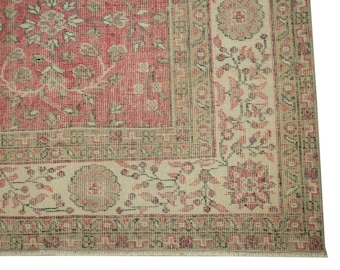 Alfombras turcas de lana tejidas a mano de 7x10 / Alfombra antigua Oushak vintage estilo boho para comedor y sala de estar