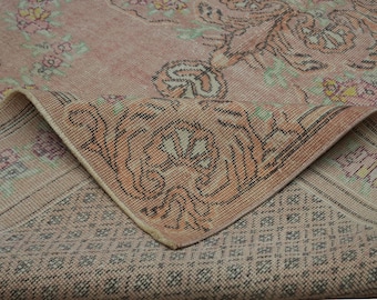 Alfombras turcas de lana anudadas a mano de 6x9 / Alfombra antigua Oushak vintage estilo boho para comedor y sala de estar