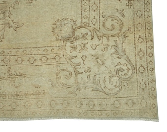 Alfombra turca de marfil tejida a mano de 7x10 / Alfombra de lana vintage / Decoración neutra para sala de estar