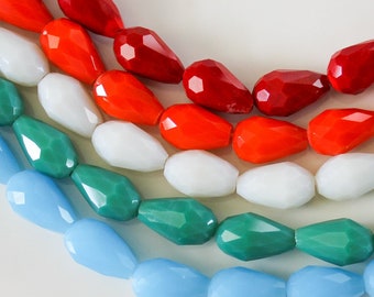 10/20/50 Pcs Bright Mixed Milky Glass Tear Drop Beads - 10x15mm