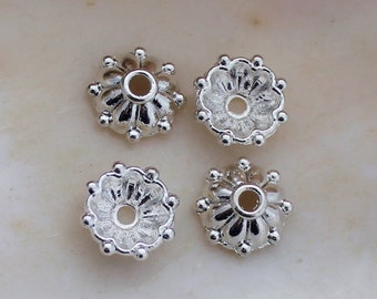 50/100 Pcs Bright Silver Ornate Dotted Bead Caps -8x3mm Lead Free