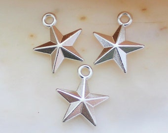 25/50/100 PCS Tiny Bright Silver Double Sided Star Charms - 16x14mm Lead Free