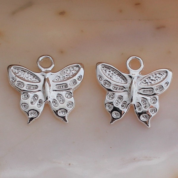 15/30/60 PCS Bright Silver Textured Elegant Butterfly Charms - 16x15mm Lead and Cadmium Free