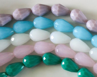10/20/50 Pcs Assorted Pastel Milky Opaque Faceted Glass Tear Drop Beads - 10x15mm
