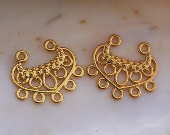 12/24/48 Pcs Bright Gold Drop Shaped Scroll Chandelier Connector Pendants - 22x19mm Lead and Cadmium Free