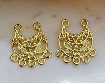 12/24/48 Pcs Bright Yellow Gold Flower and Crest Chandelier Connector Pendants - 22x19mm Lead and Cadmium Free