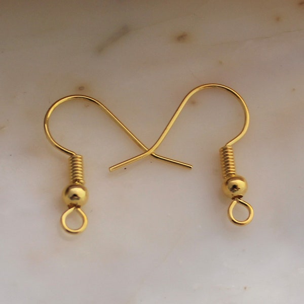 100/200 PCS Bright Gold Plated Earring Wire French Hooks with Ball Bead - 18x17mm Lead Free