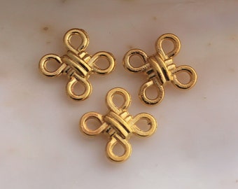 25/50/100 PCS Tiny Bright Gold Double Sided Braided Knot Connectors - 10x10mm Lead and Cadmium Free