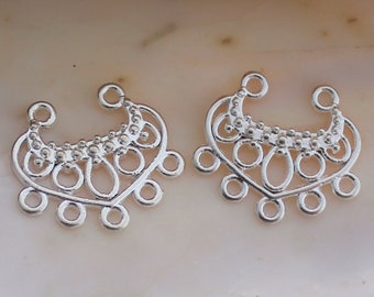 12/24/48 Pcs Bright Silver Drop Shaped Scroll Chandelier Connector Pendants - 22x19mm Lead, Cadmium, and Nickel Free