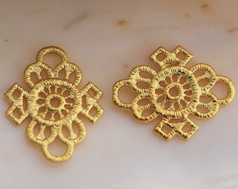 2/4/8/16 PCS Bright Gold Metal Lace Floral Filigree Connector Pendants - 23x18mm Lead Free