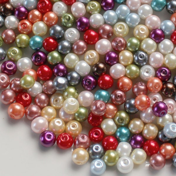 200 Pcs Glass 6mm Assorted Pearl Beads