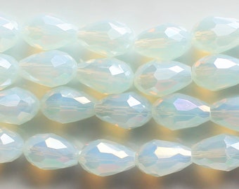 10/20/50 Pcs Iridescent Color Shifting Milky Opal Faceted Glass Tear Drop Beads - 10x15mm