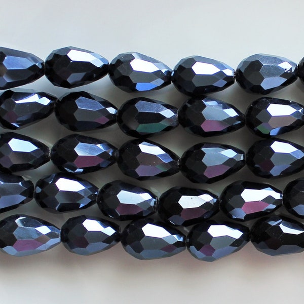 10/20/50 Pcs Milky Opaque Onyx Black Faceted Glass Tear Drop Beads - 10x15mm