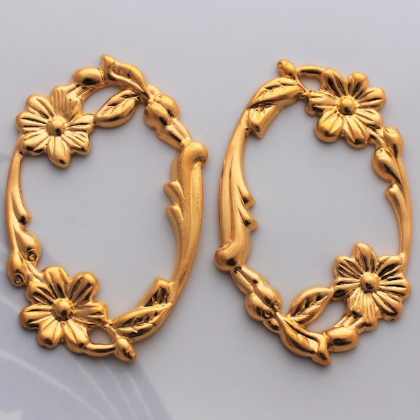 2/4/6 PCS Bright Gold Floral Branch Wreath With A Bird Pendants - 46x28mm Lead and Nickel Free
