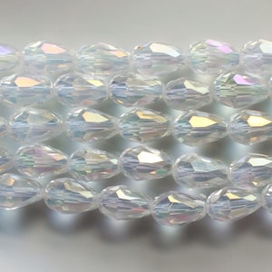 10/20/50 Pcs Iridescent Clear White Color Shifting Faceted Glass Tear Drop Perlas - 10x15mm