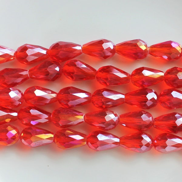 10/20/50 Pcs Red Iridescent Color Shifting Faceted Glass Tear Drop Beads - 10x15mm