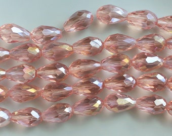 10 Vintage Glass Beads Large West German Dusty Rose Pink Swirled Ribbed Teardrop Style Glass Beads 15x13mm