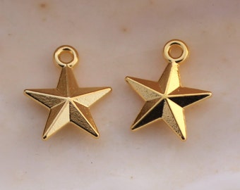 25/50/100 PCS Tiny Bright Gold Double Sided Star Charms - 16x14mm Lead Free
