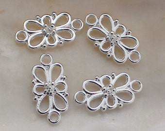 25/50/100 PCS Bright Silver Floral Scroll Connector Charms - 16x8mm Lead, Nickel and Cadmium Free