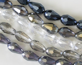 10/20/50 Pcs Iridescent Assorted Metallic Tones Faceted Glass Tear Drop Beads - 10x15mm