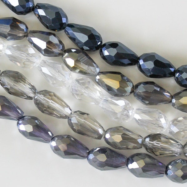 10/20/50 Pcs Iridescent Assorted Metallic Tones Faceted Glass Tear Drop Beads - 10x15mm