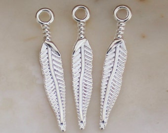 20/50/100 PCS Bright Silver Filigree Feather Charms - 29x5mm Lead and Cadmium Free