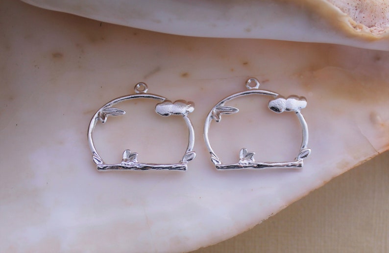 Nickel 122450 PCS Bright Silver Framed Day Cloud,Leaf and Branch Pendants 27x26mm Lead and Cadmium Free