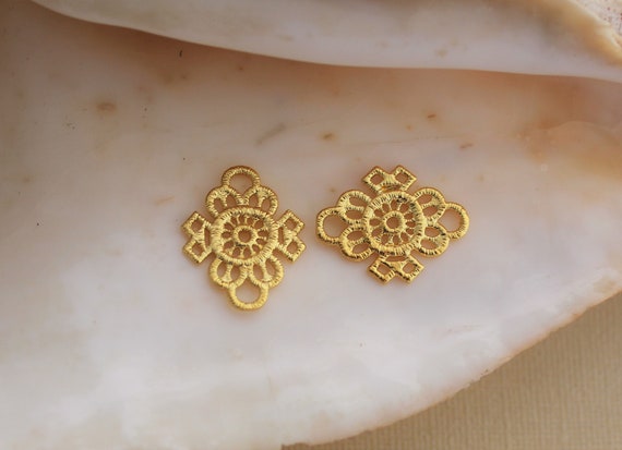 20pcs. Leaf Pendant Drop Connector Metal Base Bright Gold Plated