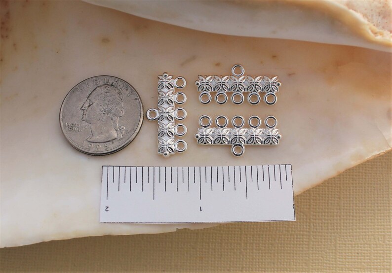 and Nickel Free 25x12mm Lead Cadmium 102050 Pcs Bright Silver Plated 5 Loop Bar Connector Charms