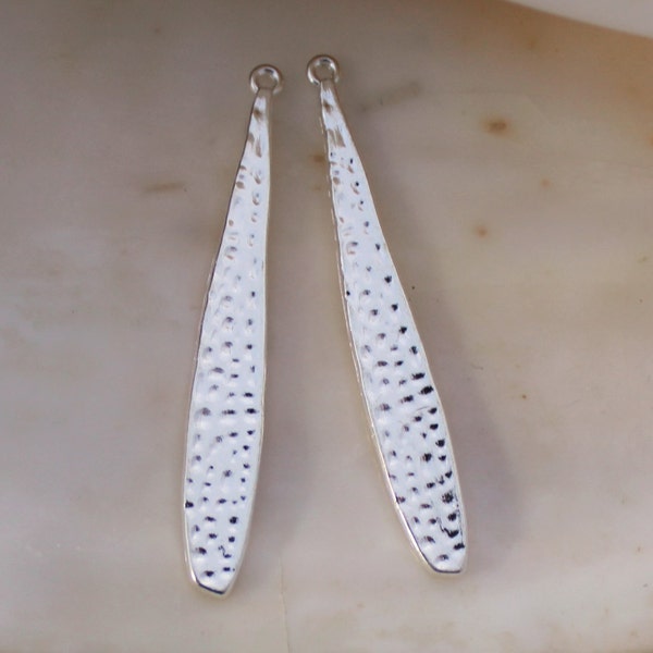 10/20/50 PCS Bright Silver Textured Long Teardrop Shaped Charms - 43x6mm Lead Free