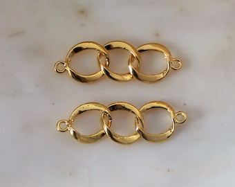 4/8/16 PCS Bright Gold 3 Linked Rings Pendants - 24x7mm Lead Free