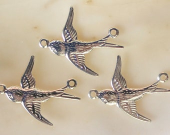 20/40/80 PCS Antique Silver Plated Left and Right Facing Flying Sparrow Connector Charms - 20x16mm Lead Free