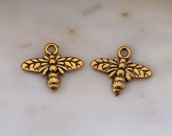 20/50/100 PCS Antique Gold Tiny Bee Charms - 16x14mm Lead and Cadmium Free